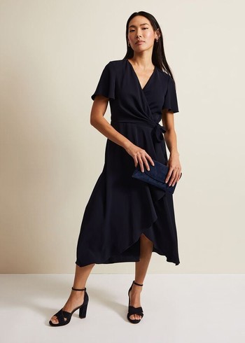 Phase Eight Julissa Frill Wrap Dress Navy Canada | ZODVTK-043